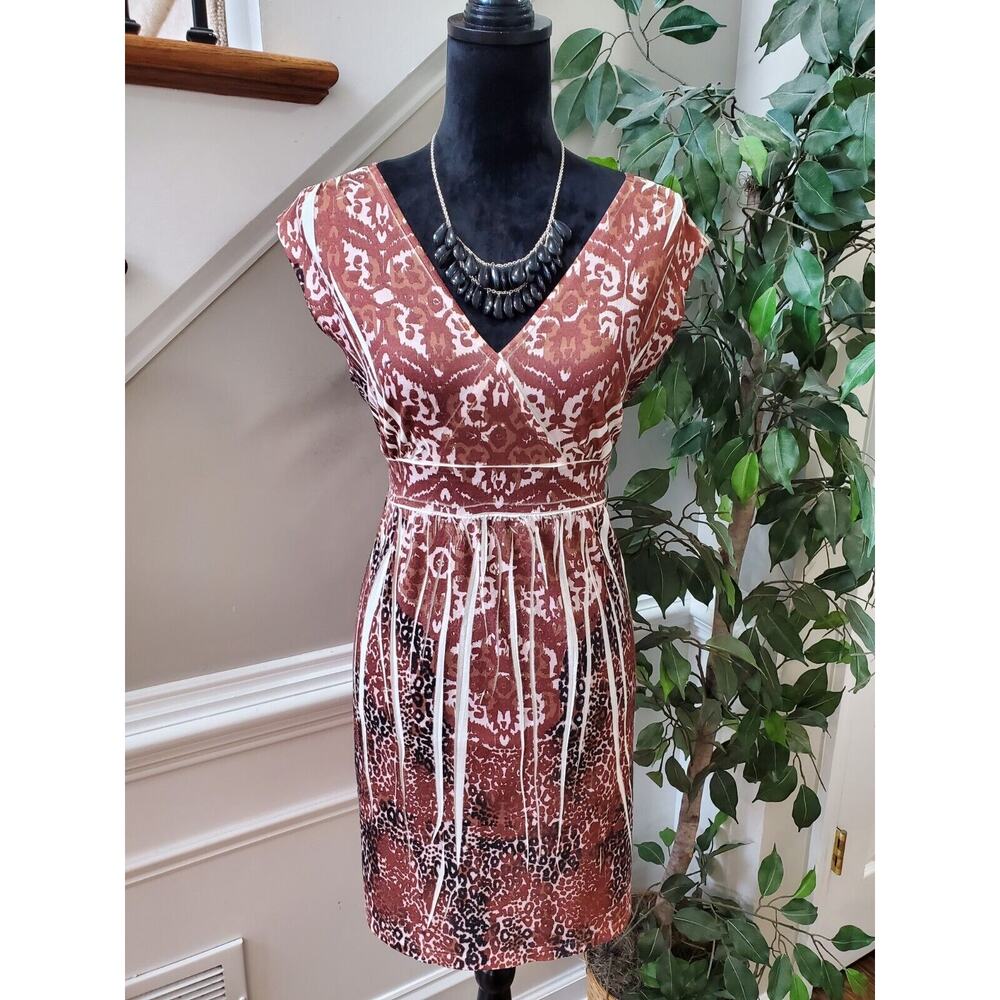 Miss Tina Women's Brown Polyester V-Neck Sleeveless Casual Knee Length Dress M‎
